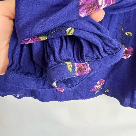 Skies Are Blue Floral Blouse Casual Long Sleeve Blue Shirt Women’s Size Medium - Picture 7 of 12